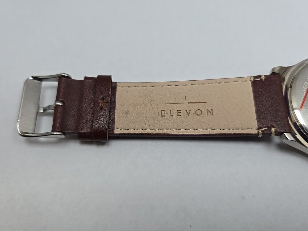 Elevon Hanson Blue Dial Pilot Watch Brown Leather Strap New Battery 42mm - Picture 10 of 12